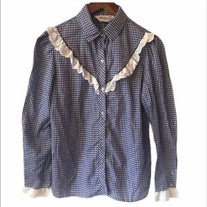 Sheplers vintage blue/white check eyelet shirt